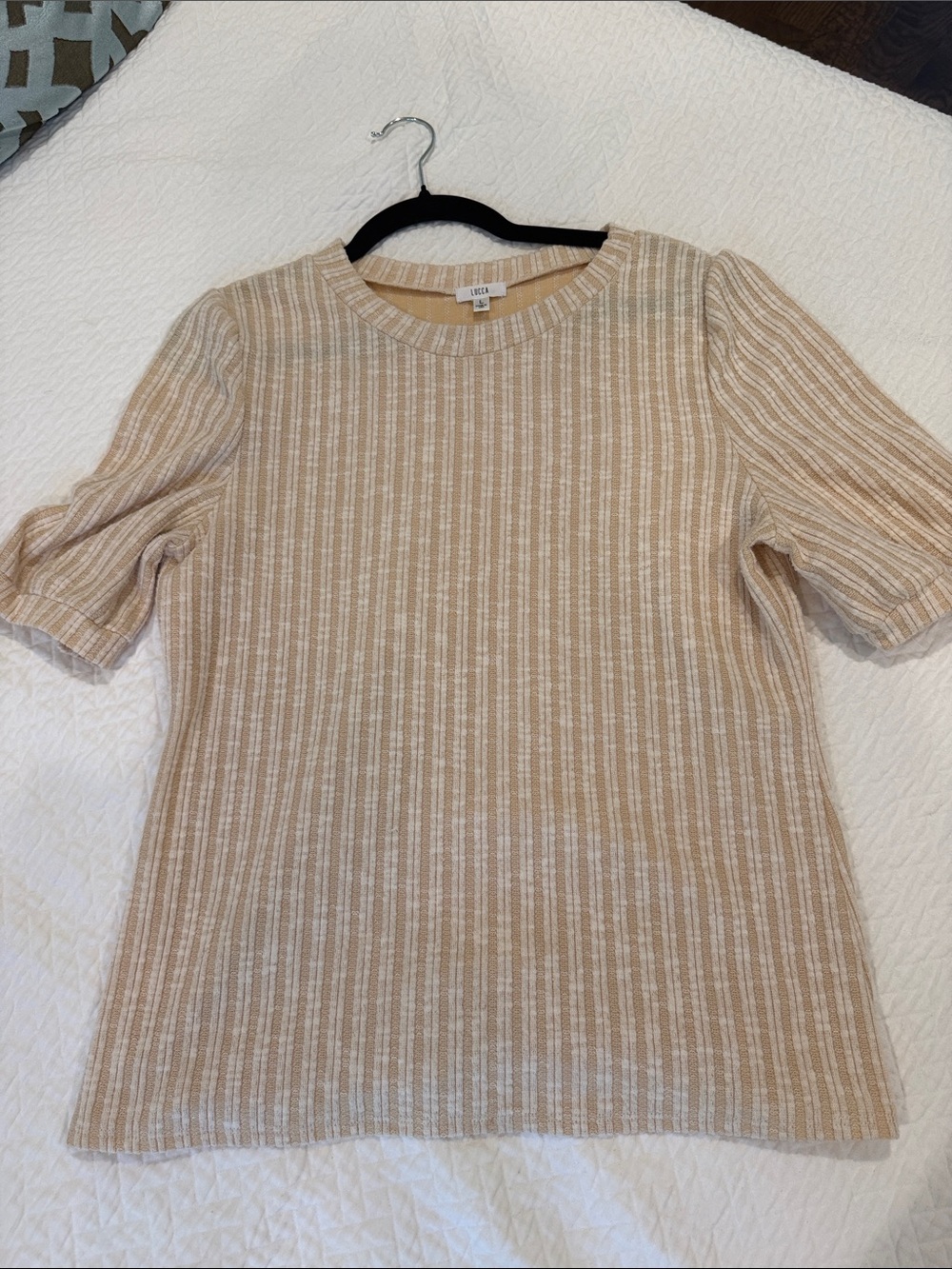 Luca Beige Ribbed Short-Sleeve Knit Top